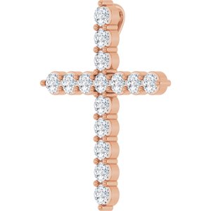 14K Rose 3/4 CTW Natural Diamond Cross Pendant